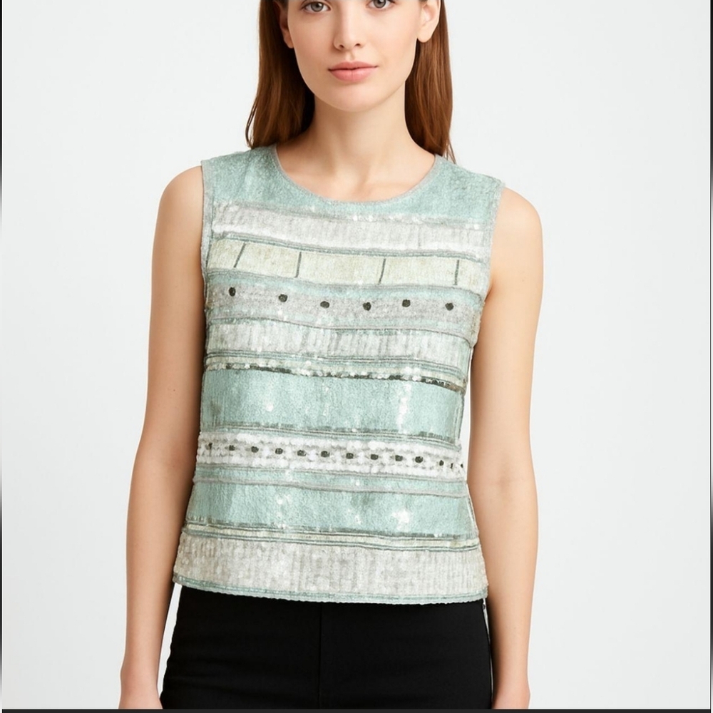 Mint Embellished Beaded Stud Sequin Sleeveless Crop Top Boho Gift Party Spring